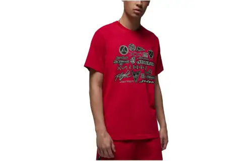 Jordan T Shirts Men's Red Crew Neck Moderate Straight Fit