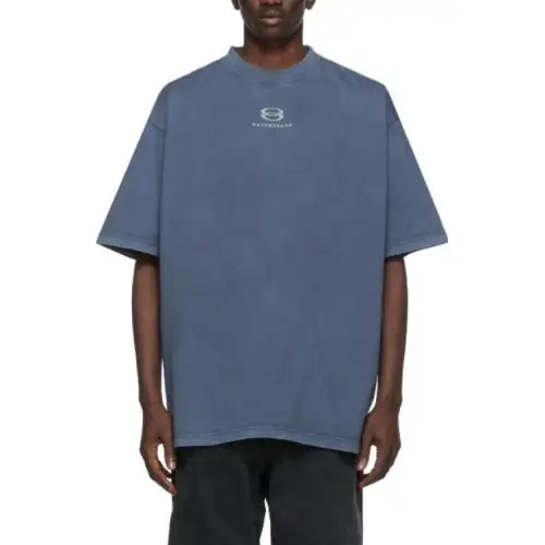 Balenciaga T Shirts Men's Blue Crew Neck Moderate Straight Fit