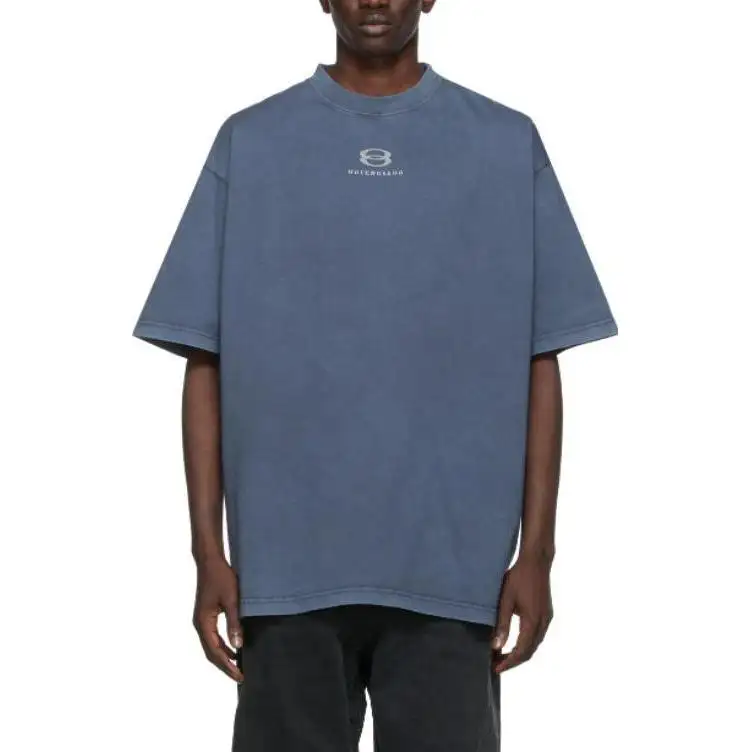 Balenciaga T Shirts Men's Blue Crew Neck Moderate Straight Fit
