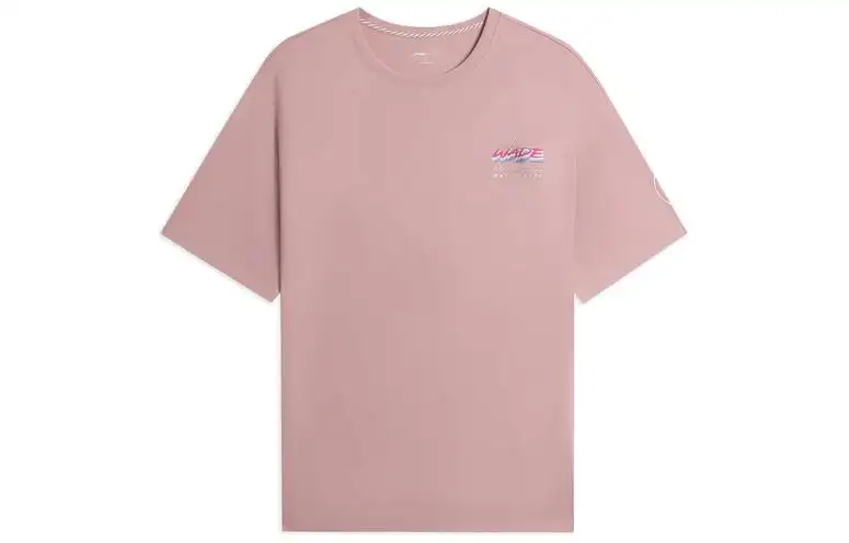 Li Ning T Shirts Men's Rose Red Crew Neck Moderate Straight Fit