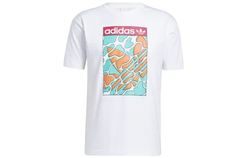 Adidas Originals Tongue T Shirts Men's White Crew Neck Moderate Straight Fit