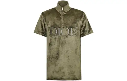 DIOR Quarterly New Products T Shirts Men's Green Stand Collar Moderate Straight Fit