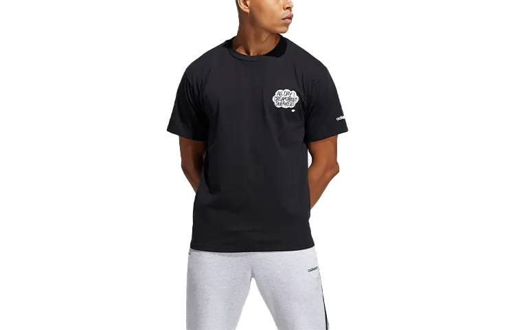 Adidas Originals T Shirts Men's Black Crew Neck Moderate Straight Fit
