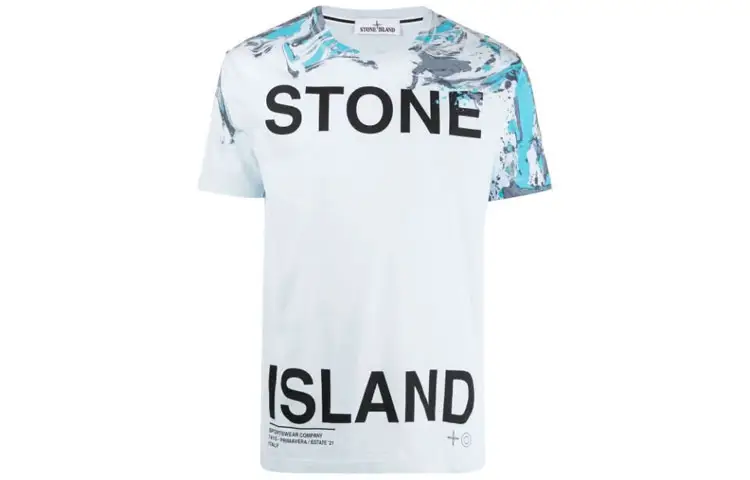 STONE ISLAND T Shirts Men's Blue Crew Neck Moderate Straight Fit