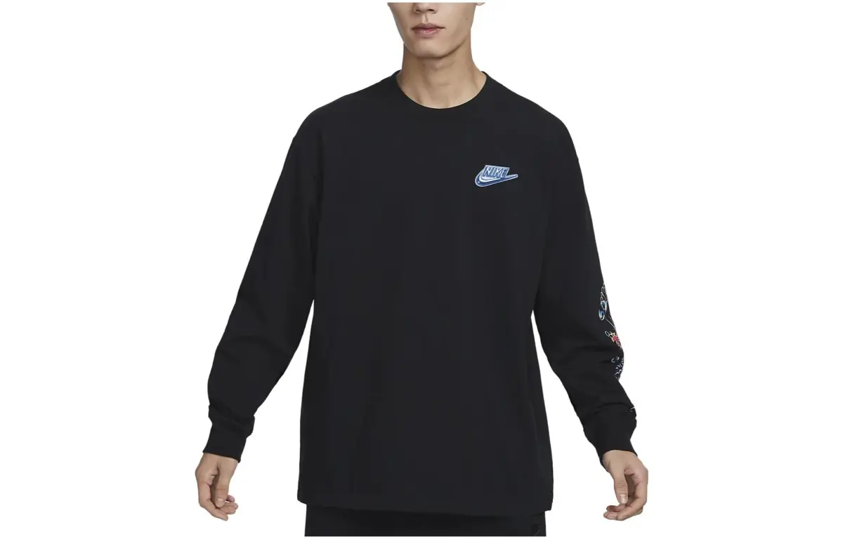 Nike T-Shirts Men's Black Crew Neck Moderate Straight Fit