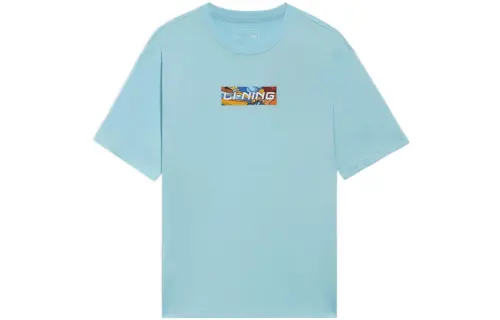 Li Ning Sports Fashion Collection T Shirts Unisex Teal Blue Water Crew Neck Moderate Straight Fit