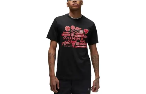 Jordan T Shirts Men's Black Crew Neck Moderate Straight Fit