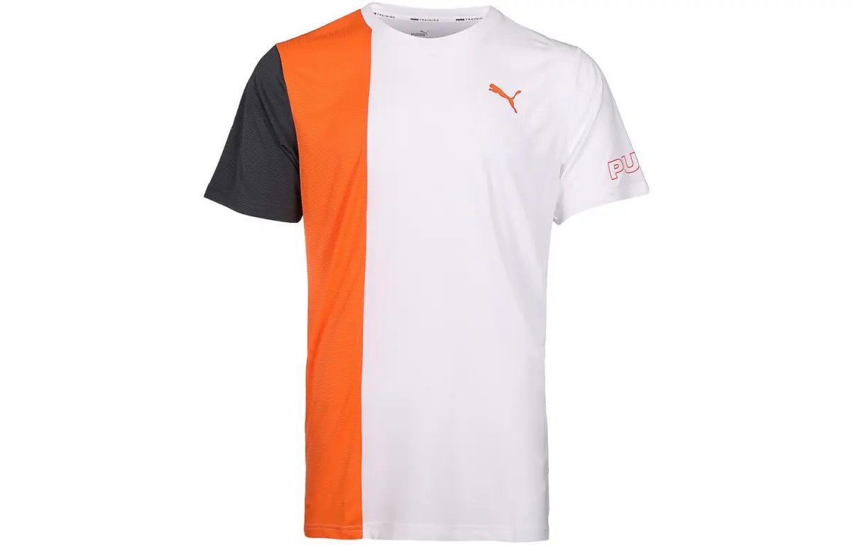 PUMA T-Shirts Men's Orange Red Crew Neck Moderate Straight Fit