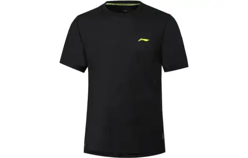 Li Ning T Shirts Men's Black Crew Neck Moderate Straight Fit