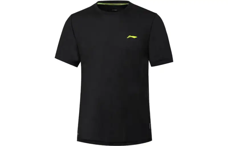 Li Ning T Shirts Men's Black Crew Neck Moderate Straight Fit