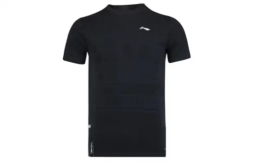 Li Ning T Shirts Men's Black Crew Neck Moderate Straight Fit