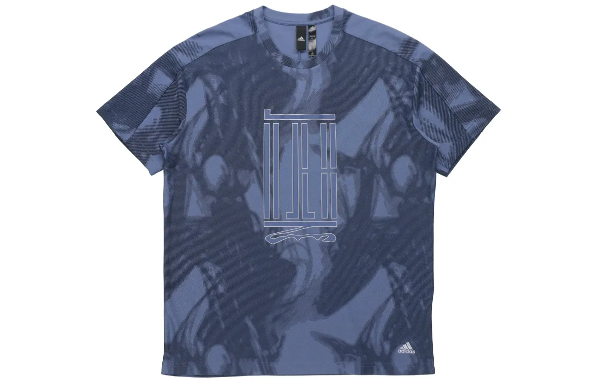 Adidas T-Shirts Men's Blue Crew Neck Moderate Straight Fit