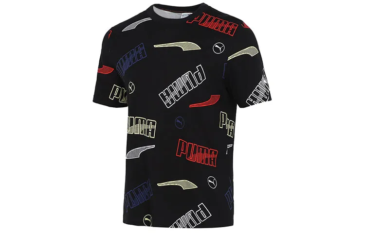 PUMA T-Shirts Men's Black Crew Neck Moderate Straight Fit