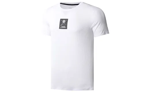 Li Ning T Shirts Men's White Crew Neck Moderate Straight Fit
