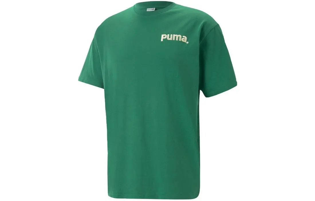 PUMA T-Shirts Men's Dark Green Crew Neck Moderate Straight Fit