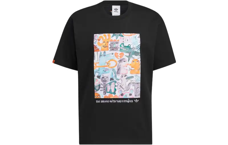 Adidas Originals T Shirts Men's Black Crew Neck Moderate Straight Fit