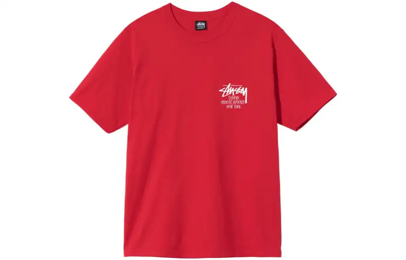 Stussy T Shirts Men's Red Crew Neck Moderate Straight Fit