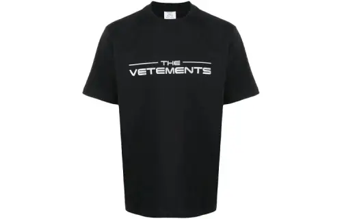 Vetements T Shirts Unisex Black Crew Neck Moderate Straight Fit