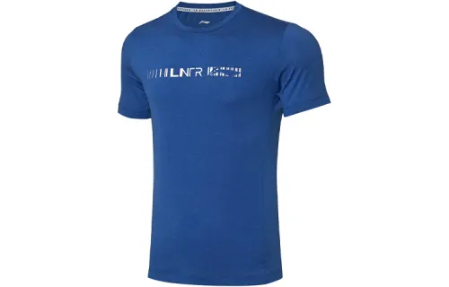 Li Ning T Shirts Men's Space Blue Crew Neck Moderate Straight Fit
