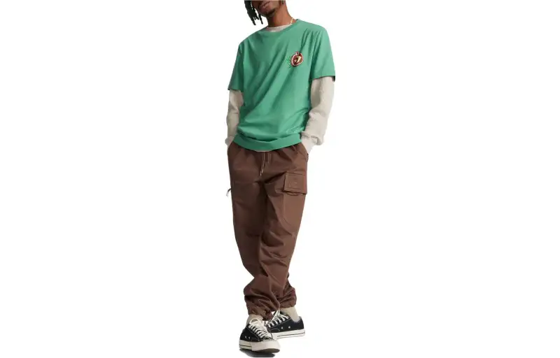 Converse T Shirts Men's Green Crew Neck Moderate Straight Fit