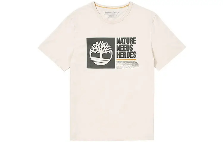 Timberland T Shirts Men's Ecru Crew Neck Moderate Straight Fit