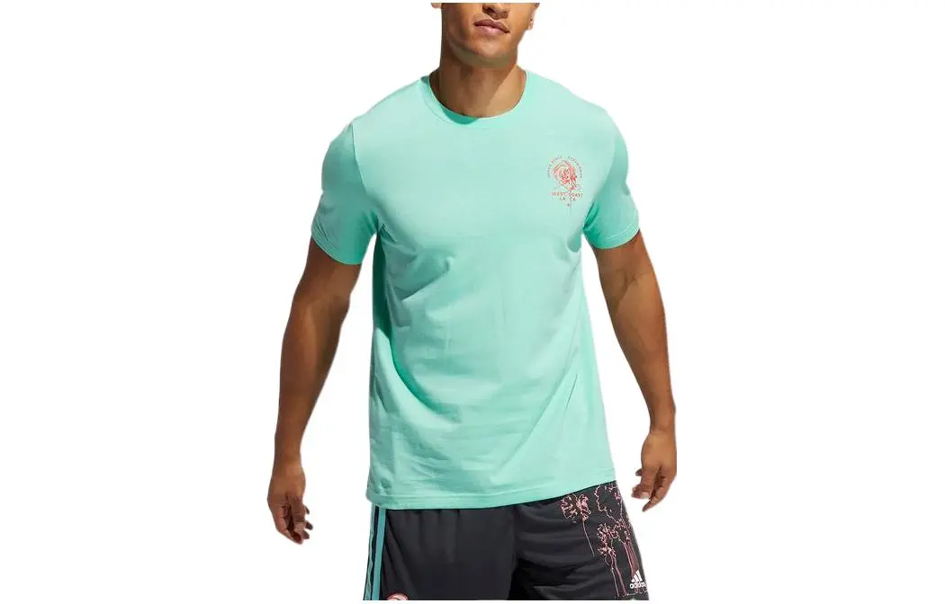 Adidas T-Shirts Men's Mint Green Crew Neck Moderate Straight Fit