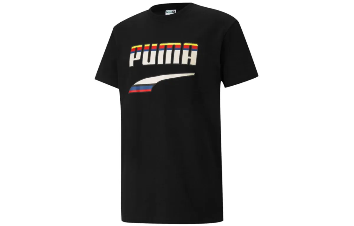 PUMA T-Shirts Men's Black Crew Neck Moderate Straight Fit
