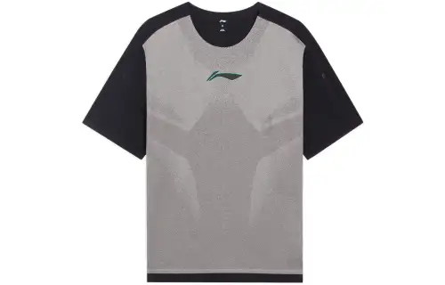 Li Ning Sports Basketball Collection T Shirts Men's Gray Heather Black Crew Neck Moderate Straight Fit