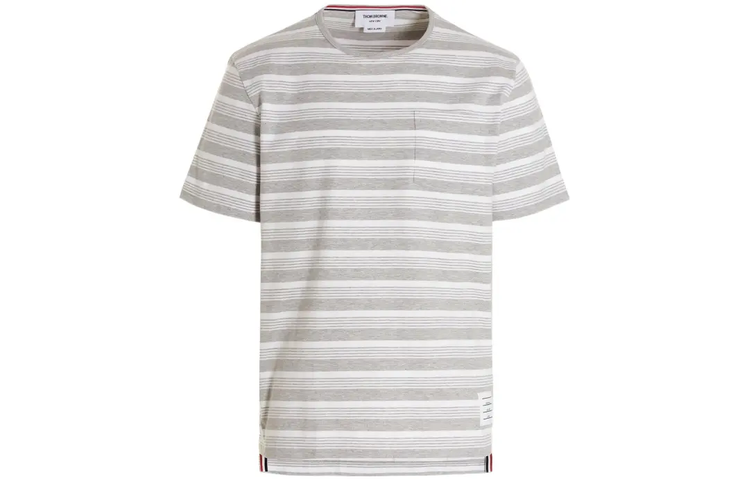 THOM BROWNE T Shirts Men's Gray Crew Neck Moderate Straight Fit