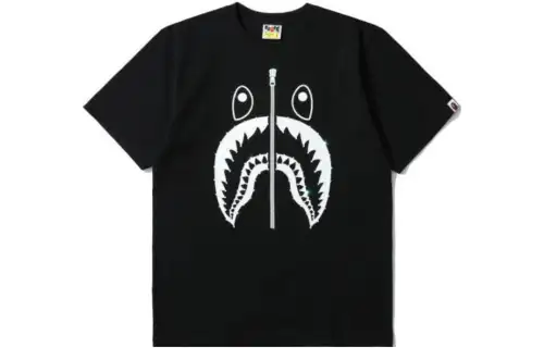 A BATHING APE Shark Series T Shirts Men's Black Crew Neck Moderate Straight Fit