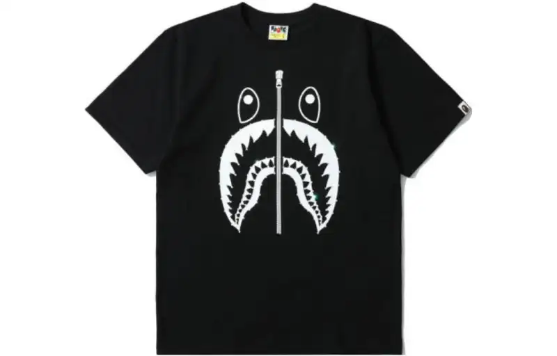 A BATHING APE Shark Series T Shirts Men's Black Crew Neck Moderate Straight Fit