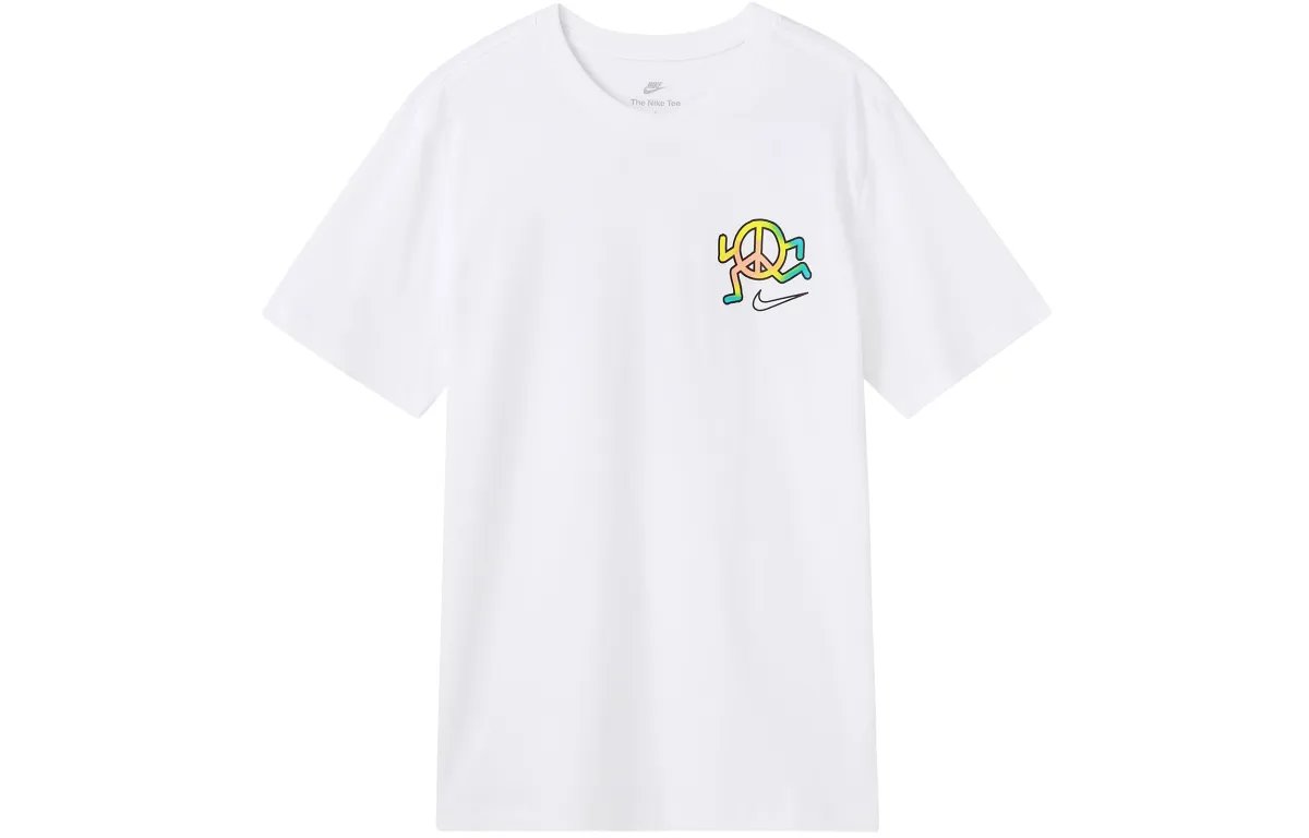 Nike T-Shirts Men's White Crew Neck Moderate Straight Fit