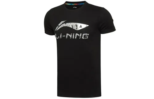 Li Ning T Shirts Men's Black Crew Neck Moderate Straight Fit