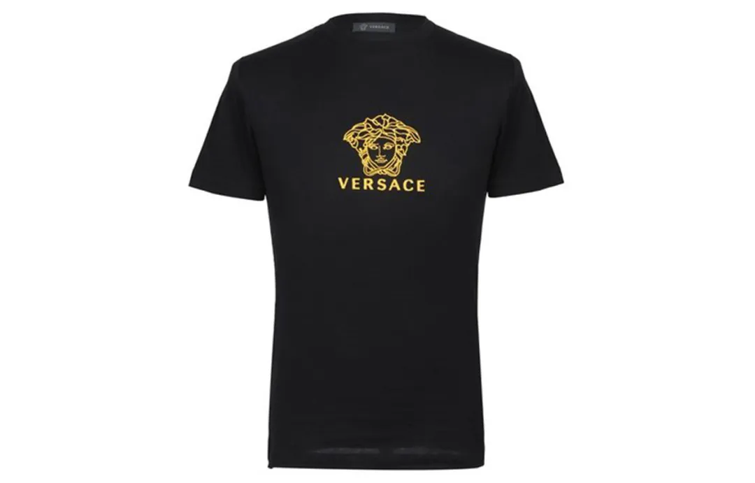 VERSACE T Shirts Men's Black Crew Neck Moderate Straight Fit