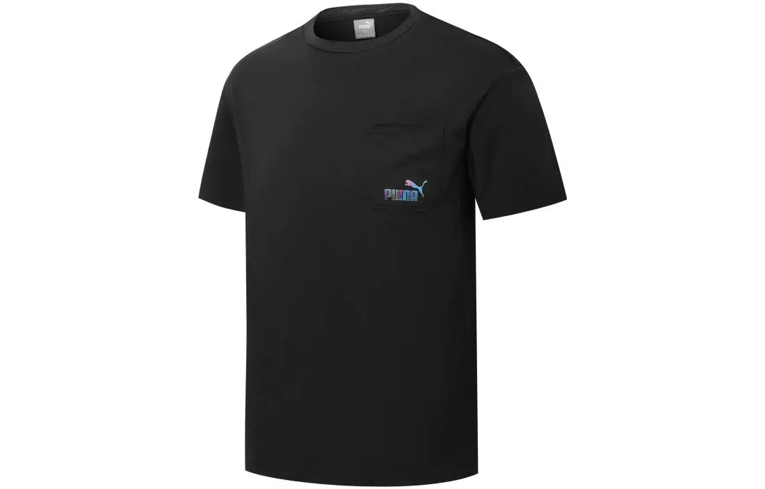 PUMA T-Shirts Unisex Black Crew Neck Moderate Straight Fit
