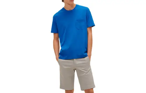 HERMES T Shirts Men's Blue Crew Neck Moderate Straight Fit