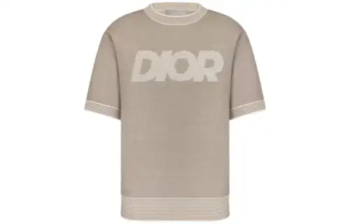 DIOR T Shirts Men's Brown Crew Neck Moderate Straight Fit