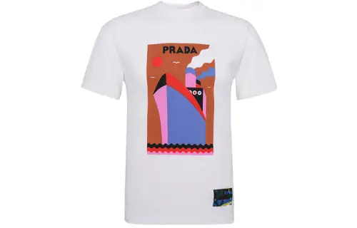 PRADA T Shirts Men's White Crew Neck Moderate Other