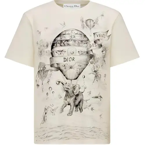 DIOR T Shirts Unisex Ecru Crew Neck Moderate Straight Fit