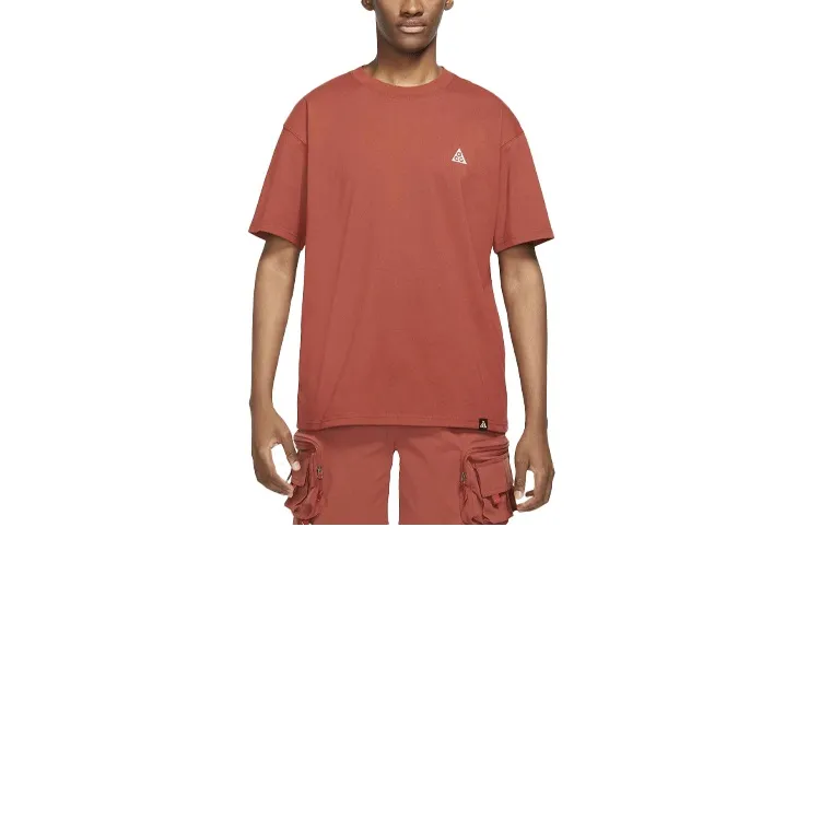 Nike T-Shirts Men's Red Brown Crew Neck Moderate Straight Fit