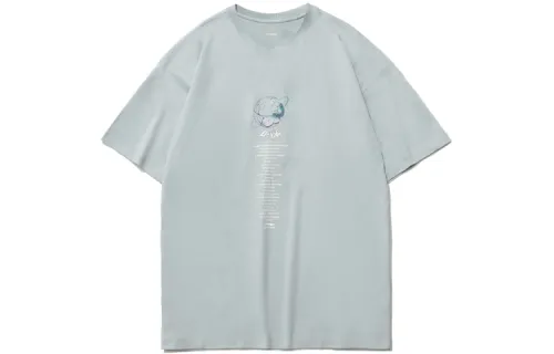 Li Ning Sports Fashion Collection T Shirts Men's Mist Blue Crew Neck Moderate Straight Fit