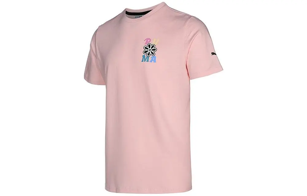 PUMA T-Shirts Unisex Pink Crew Neck Moderate Straight Fit