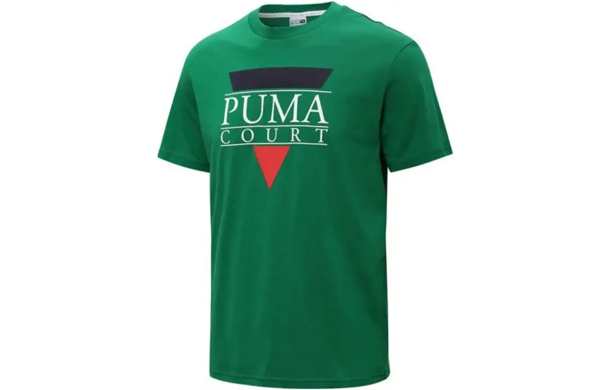 PUMA T-Shirts Men's Green Crew Neck Moderate Straight Fit