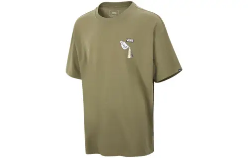 Vans T Shirts Unisex Army Green Crew Neck Moderate Straight Fit
