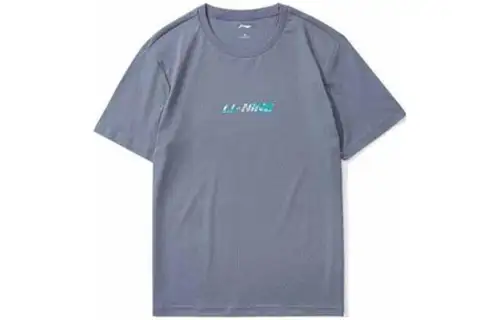 Li Ning T Shirts Men's Flint Stones Blue Crew Neck Moderate Straight Fit