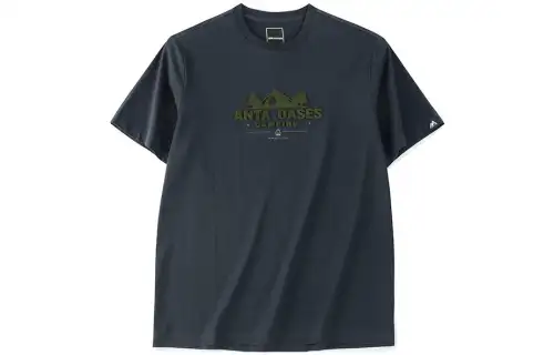 ANTA Champion Series T Shirts Men's Night Sea Black Crew Neck Moderate Straight Fit