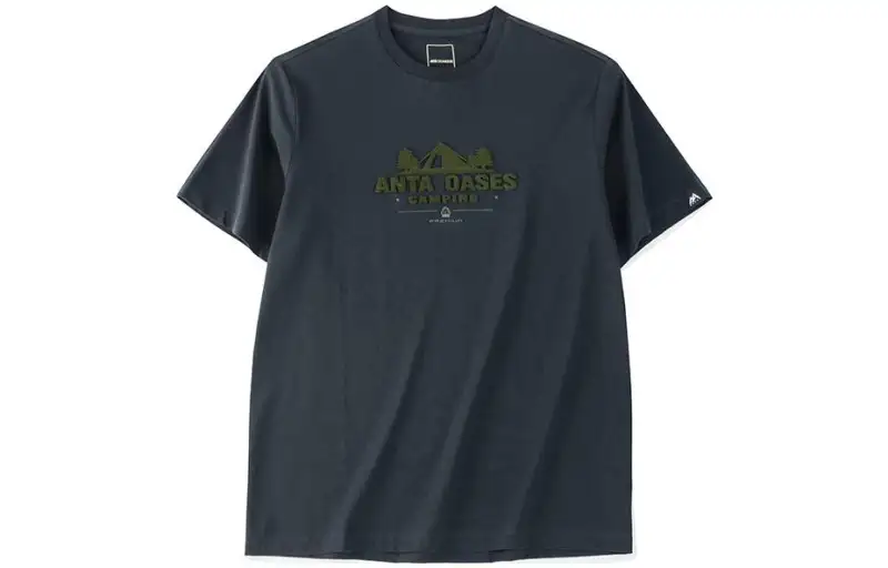 ANTA Champion Series T Shirts Men's Night Sea Black Crew Neck Moderate Straight Fit