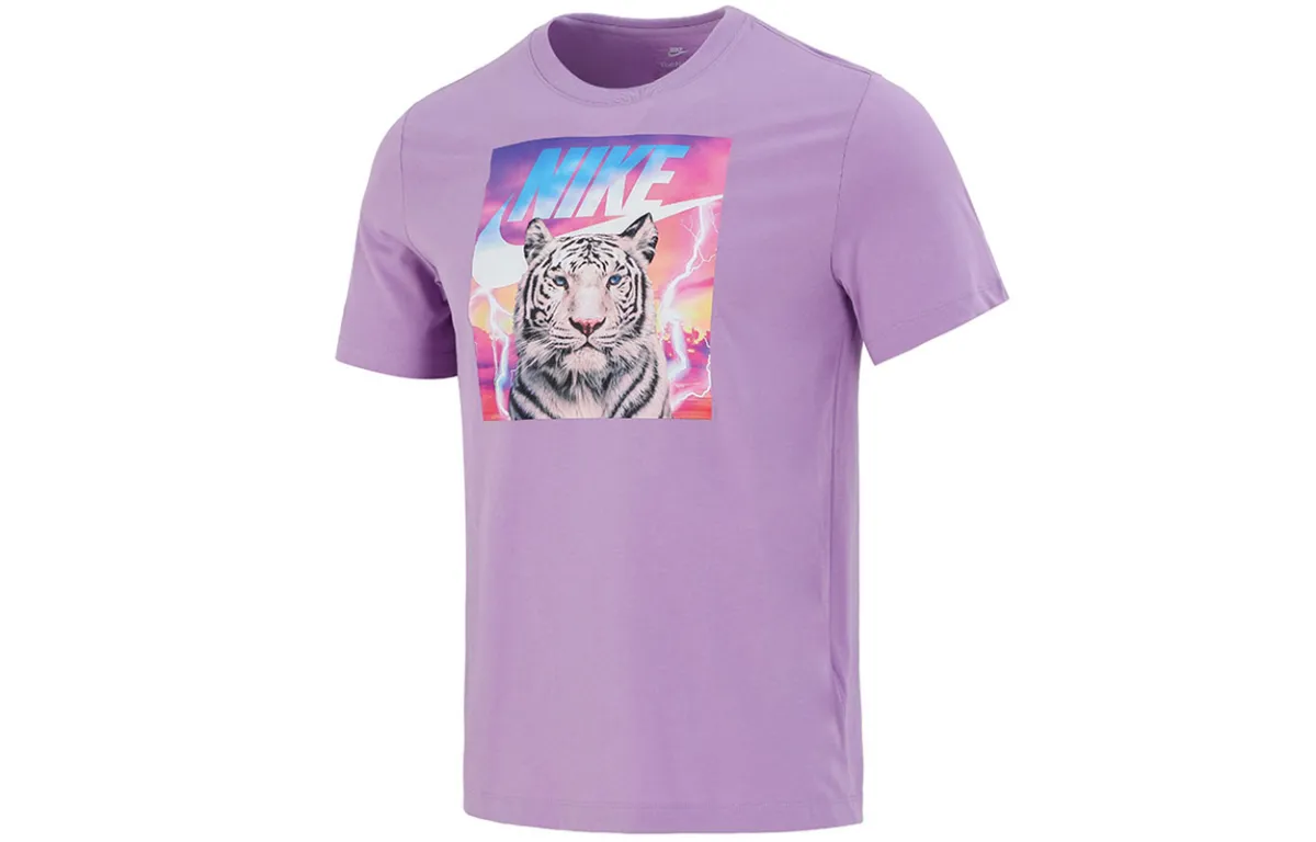 Nike T-Shirts Men's Purple Crew Neck Moderate Straight Fit