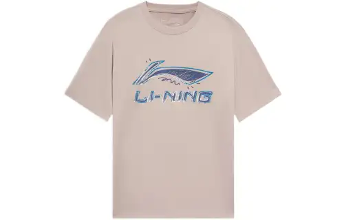 Li Ning Sports Life Collection T Shirts Men's Light White Purple Crew Neck Moderate Straight Fit