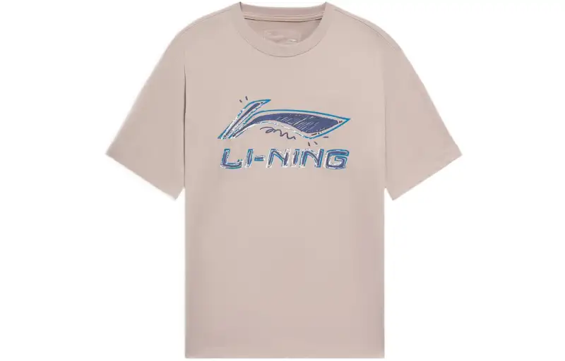 Li Ning Sports Life Collection T Shirts Men's Light White Purple Crew Neck Moderate Straight Fit
